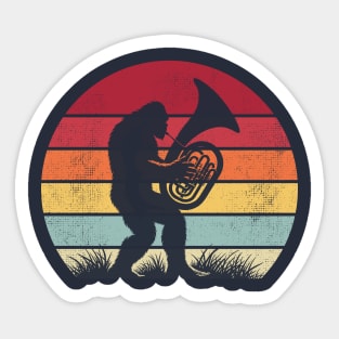 Bigfoot Sasquatch Playing Tuba Vintage Music Tubist Sticker